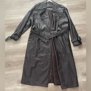 Faux Leather Dark Brown Long Trench Coat